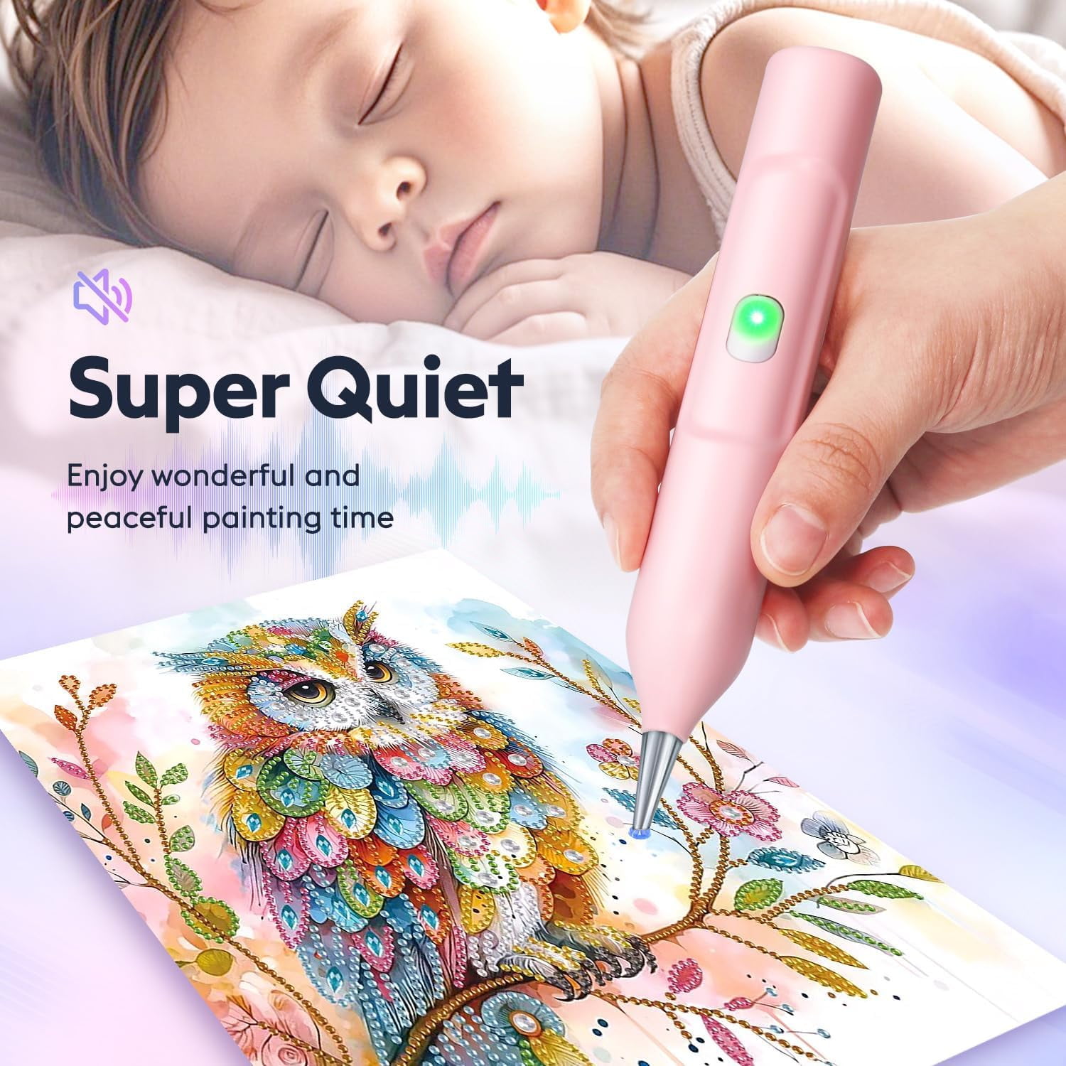 Diamond Painting Pen, Electric Diamond Painting Pen with Vacuum Technology, Diamond Art Vacuum Tools, Painter Vacuum Diamond Art Pen, Cordless, for DIY, Home Crafts & Holiday Gifts(Pink)