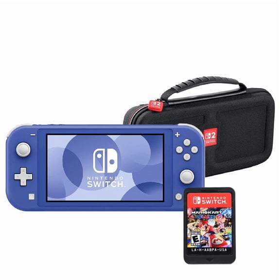 Restored Nintendo Switch Lite Gaming Console with Mario Kart 9 Deluxe and Retrofam Carry Case, Blue (Refurbished)