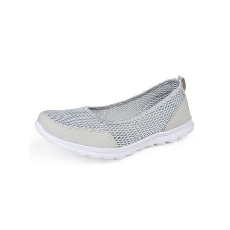 

Crocowalk Ladies Walking Shoes Mesh Comfort Shoe Casual Flats Women Sneakers Work Breathable Slip On Loafers Gray 7.5