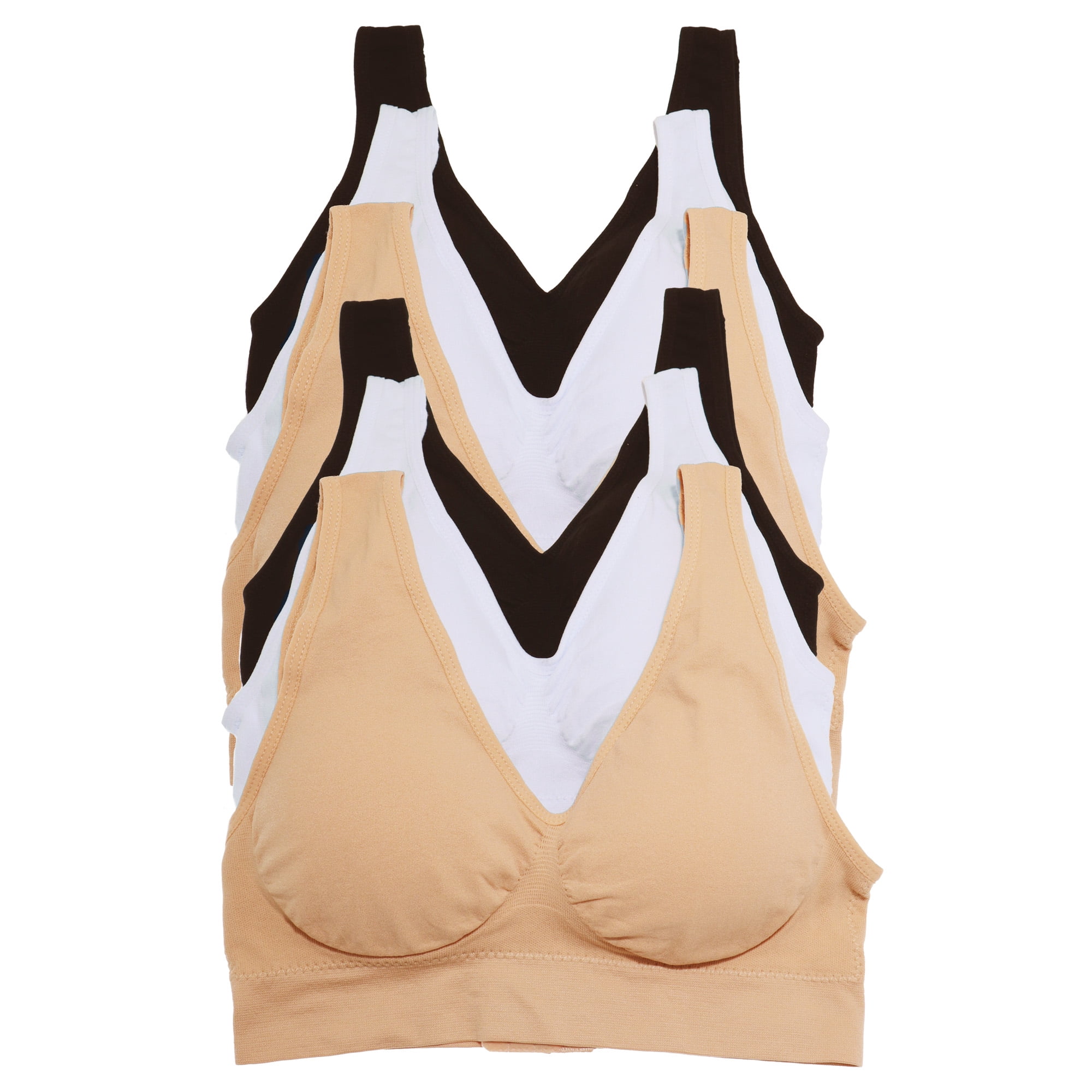 Angelina Wire-Free Seamless U-Back Bralettes with Adjustable Closure (6-Pack)