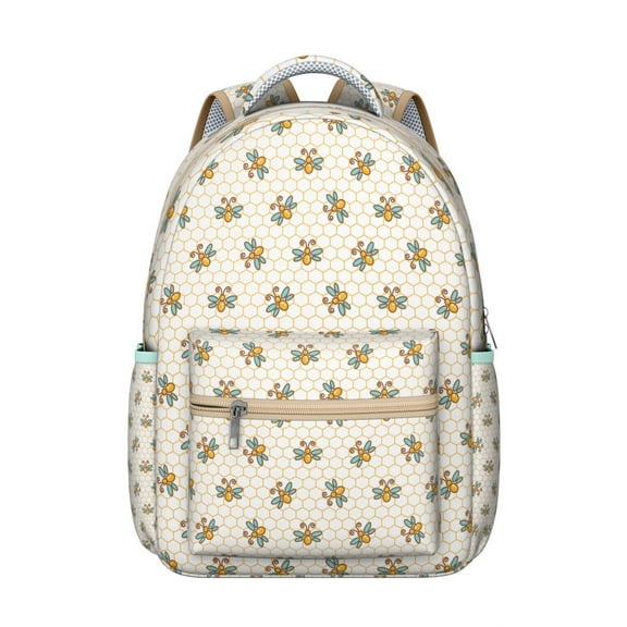 Bees & Flowers Backpack - Trendy School Bookbag for Women & Teens, Lightweight Laptop Backpack with Padded Shoulder Straps, Spacious Multi-Pocket Design, Bee Print Gift