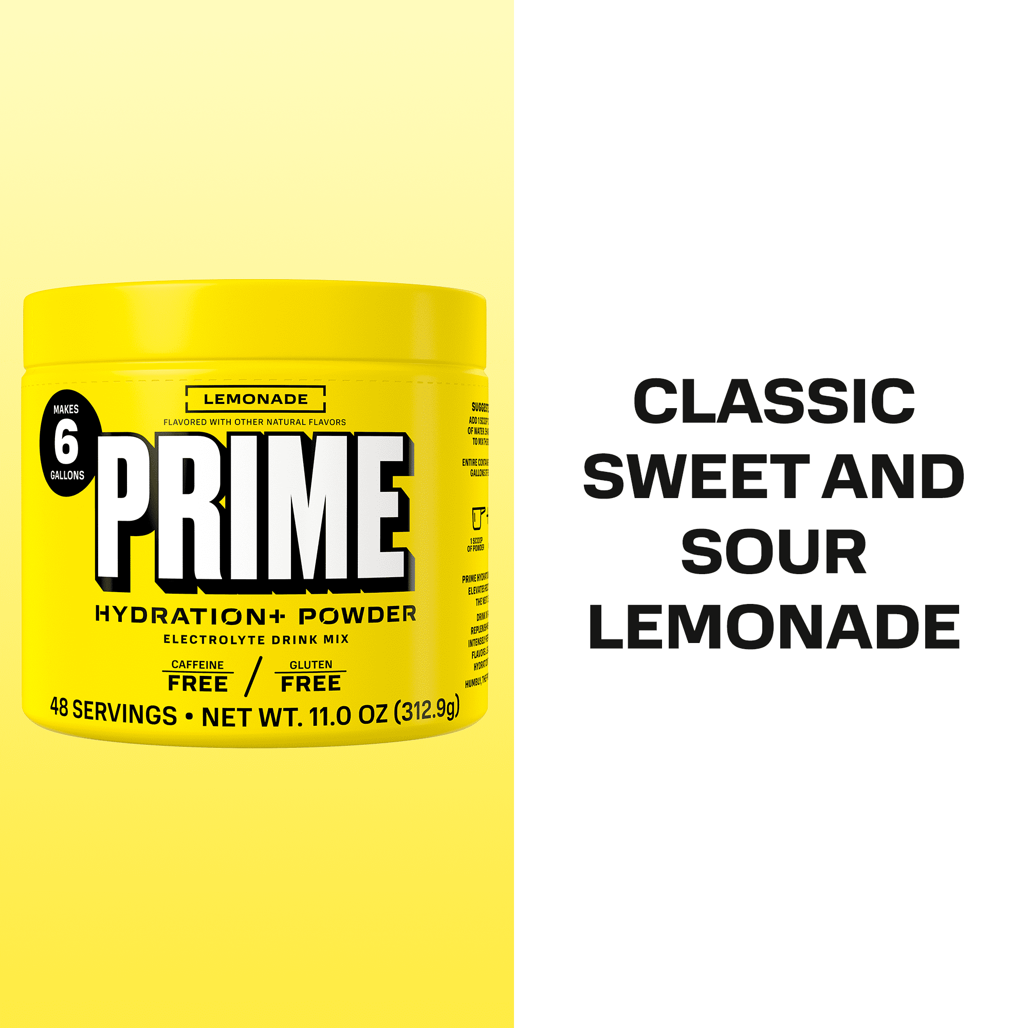 PRIME Hydration+ Lemonade Electrolyte Powder, Sugar Free, 6 Gallon Tub