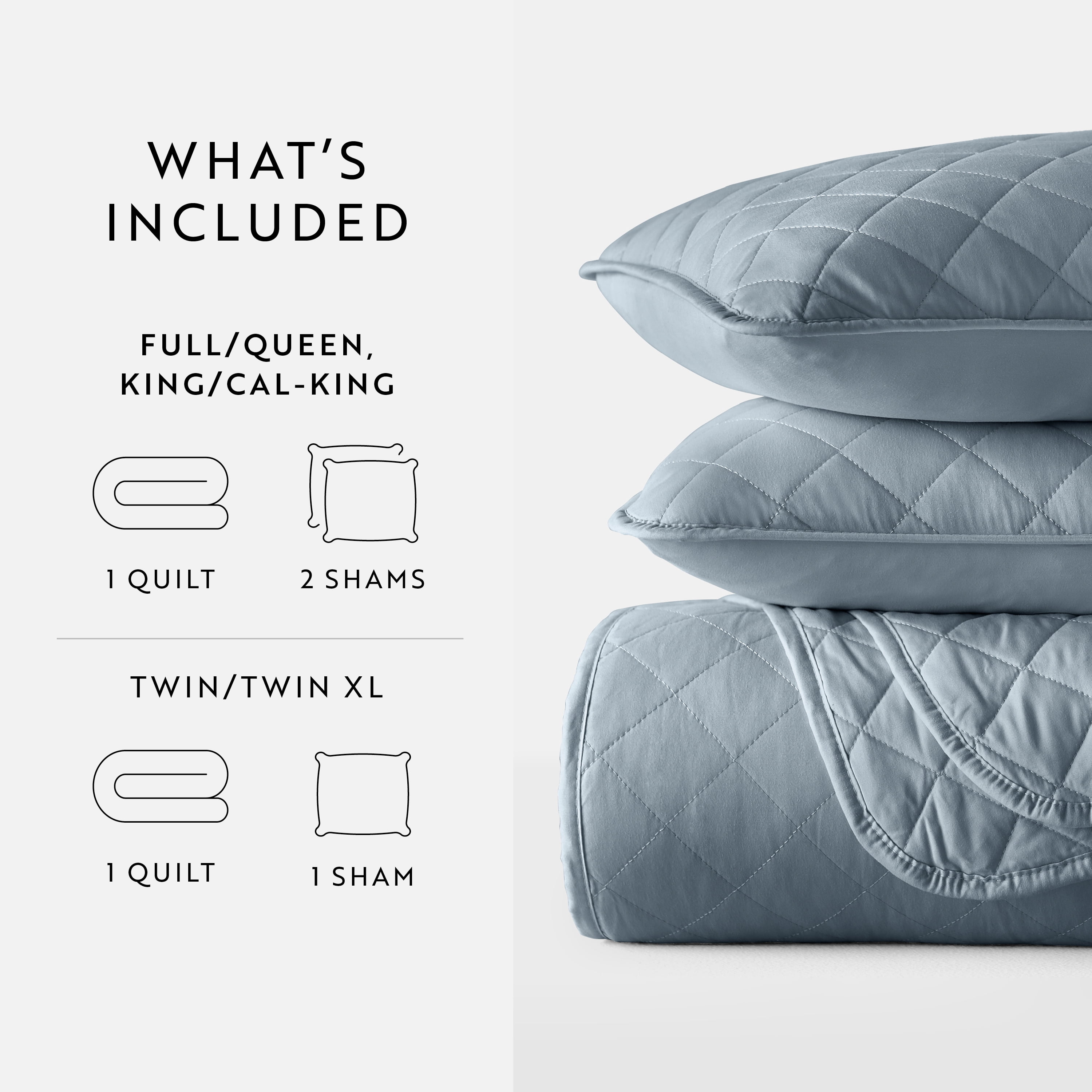 Noble Linens 3-Piece Dusk Blue Diamond Quilt Set, Full/Queen