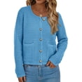 thumbnail image 3 of Suéter PRETTYGARDEN para mujer, tejido azul con botones, talla pequeña, 3 of 8