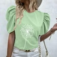 thumbnail image 2 of Hauts d'Été pour Femmes Col Rond Imprimé Floral Manches Courtes Bouffantes Blouse Habillée Décontractée Confortable pour Sortir T-Shirts, 2 of 7