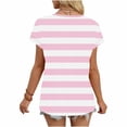 thumbnail image 6 of LNWUY Womens Summer Tops Loose Fit V Neck Trendy Outfits Blouses Striped Print Tees Casual Short Sleeve Tunic Tops Basic Shirt Pink M, 6 of 6