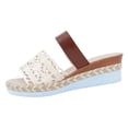 thumbnail image 5 of Rokment Womens Crochet Platform Wedges Dress Sandals 2026 Boho Beach Summer White Espadrilles Chunky Heeled Bridal Slip on Slides Brown Size 8.5, 5 of 7