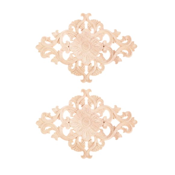 MUXSAM Appliques Sculptées en Bois, 2 Pcs Onlays Décoratifs en Bois, Décalcomanies Centrales Non Peintes pour Meuble Commode Lit Porte Mur Garde-Robe Décoration de Plafond Projet DIY Maison, 21x15cm/8.27"x5.9"