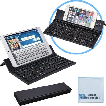 Bluetooth Folding Keyboard for Computers, Laptops, Tablets & Smartphones, iPhones, iPads, Samsung, Android, etc. (Black) | Super-Comfortable & eCostConnection Microfiber (Best Emoji Keyboard For Android)