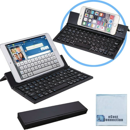 Bluetooth Folding Keyboard for Computers, Laptops, Tablets & Smartphones, iPhones, iPads, Samsung, Android, etc. (Black) | Super-Comfortable & eCostConnection Microfiber (Best Paid Keyboard For Android)