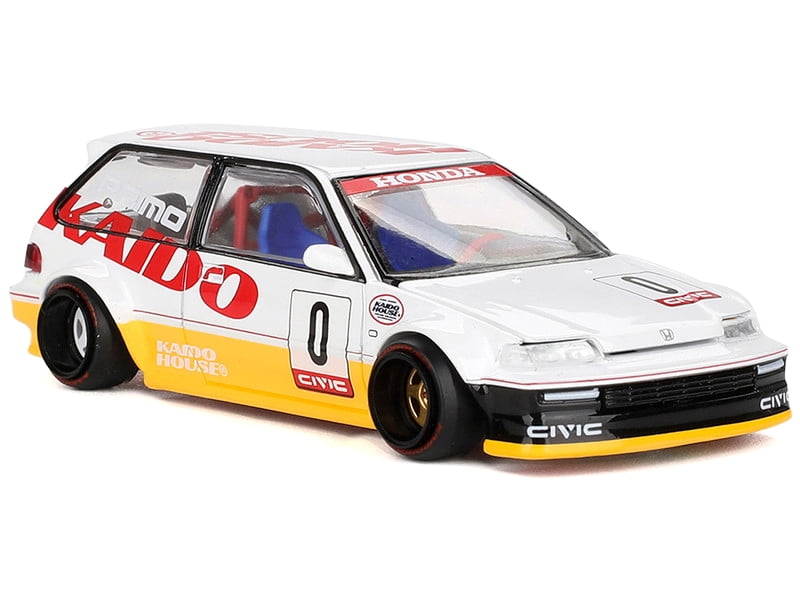 Mini GT KHMG139 Honda Civic - EF Kanjo V1 No.0 Silver Metallic & Yellow - Designed by Jun Imai Kaido House Special 1-64 Scale Diecast Model Car