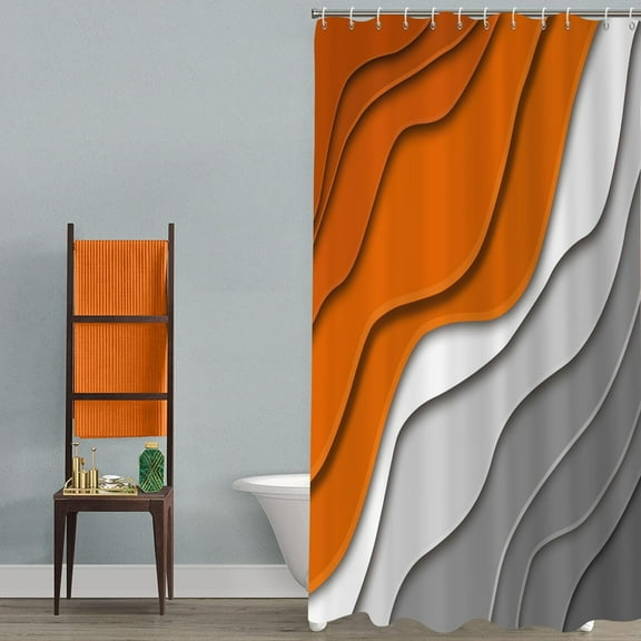 Burnt Orange Shower Curtain, Orange Grey Ombre Aqua Beach Waves Abstract Ocean Modern Bathroom Curtain Home Decor Waterproof Fabric Machine Washable with 12 PCS Hooks,72" Wx72 L