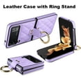 thumbnail image 4 of Case for Samsung Galaxy Z Flip 3 with Ring, Luxury Soft Rhomboid for Women Men PU Leather + Hard PC Shell Ultra Thin Slim Durable Shockproof Protective Cover for Galaxy Z Flip 3 5G Purple, 4 of 14