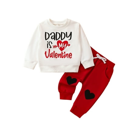 

Bslissey Baby Boys Valentine s Day Outfits Long Sleeve Heart Letter Print Sweatshirt + Heart Patch Long Pants 2Pcs Tracksuit Infant Toddler Casual Clothes Set 3M-24M