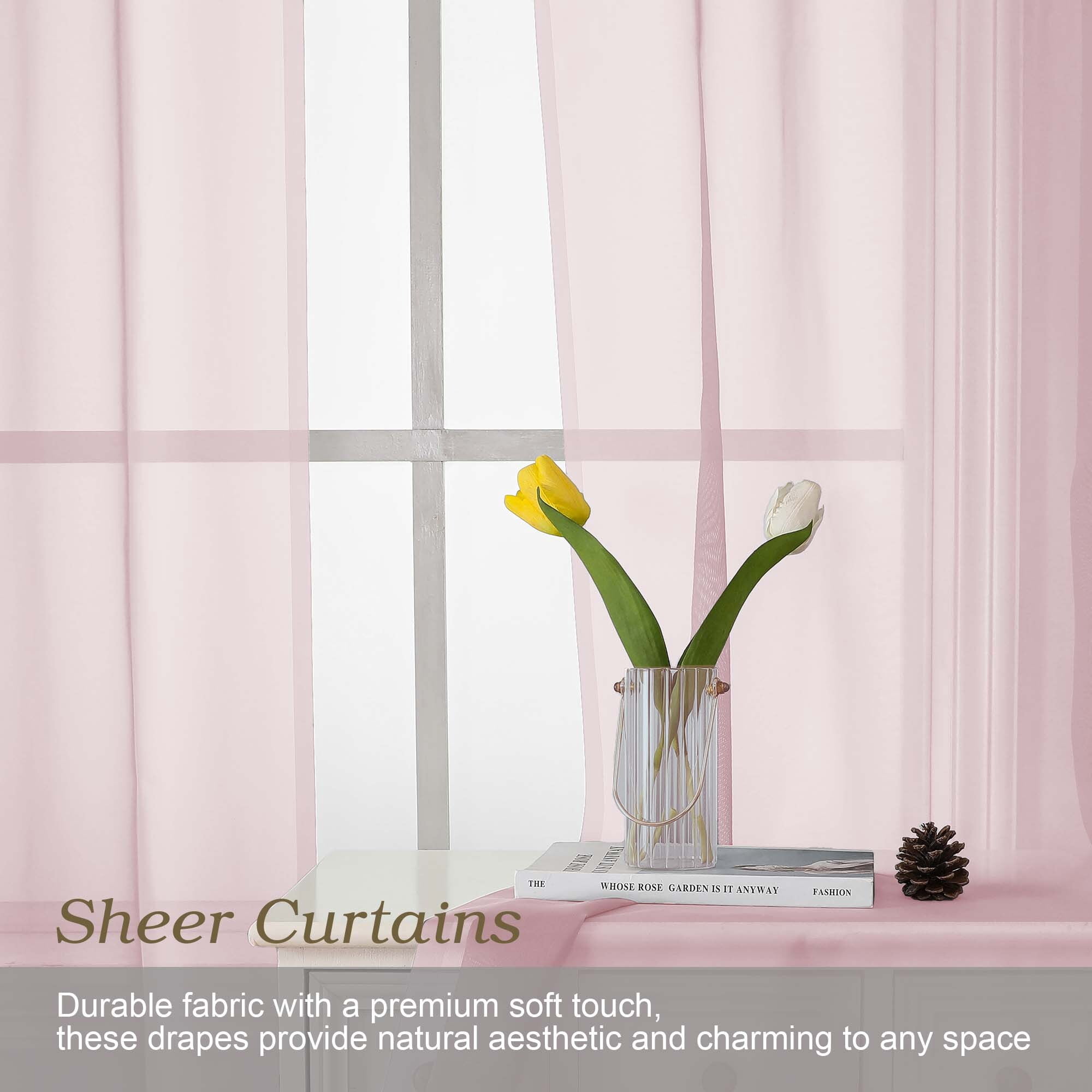 Patin Blush Pink Sheer Curtains Valances for Windows 14 Inch Length 2 Pcs, Solid Color Short Kitchen Curtain, Home Decor Drapes with Rod Pockets for Cafe Bedroom Basement, Each Panel 42" W x 14" L