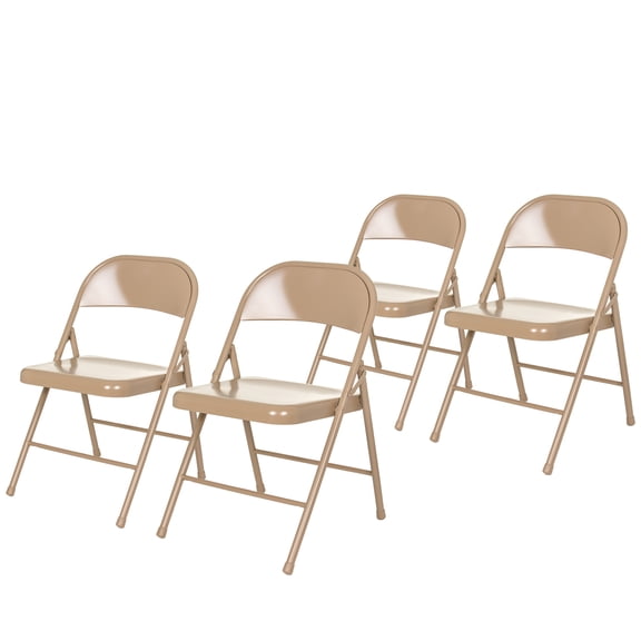 Hampden Furnishings Bernadine Basics All Metal Folding Chair, Beige, 4 Pack, Ages 5 and up