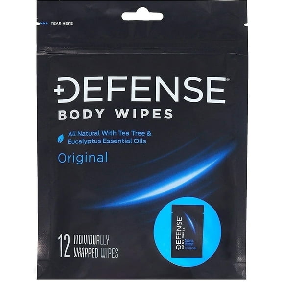 Defense Soap Body Wipes, 30 Individually Packed Travel Wipes - 100% Natural and Pure Pharmaceutical Grade Tea Tree Oil and Eucalyptus Oil