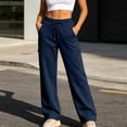 thumbnail image 6 of LEAVINGSUO Wide Leg Sweatpants for Women Drawstring Elastic Waist Side Flap Pocket Work Pants Straight cut Casual Trousers Navy S, 6 of 9