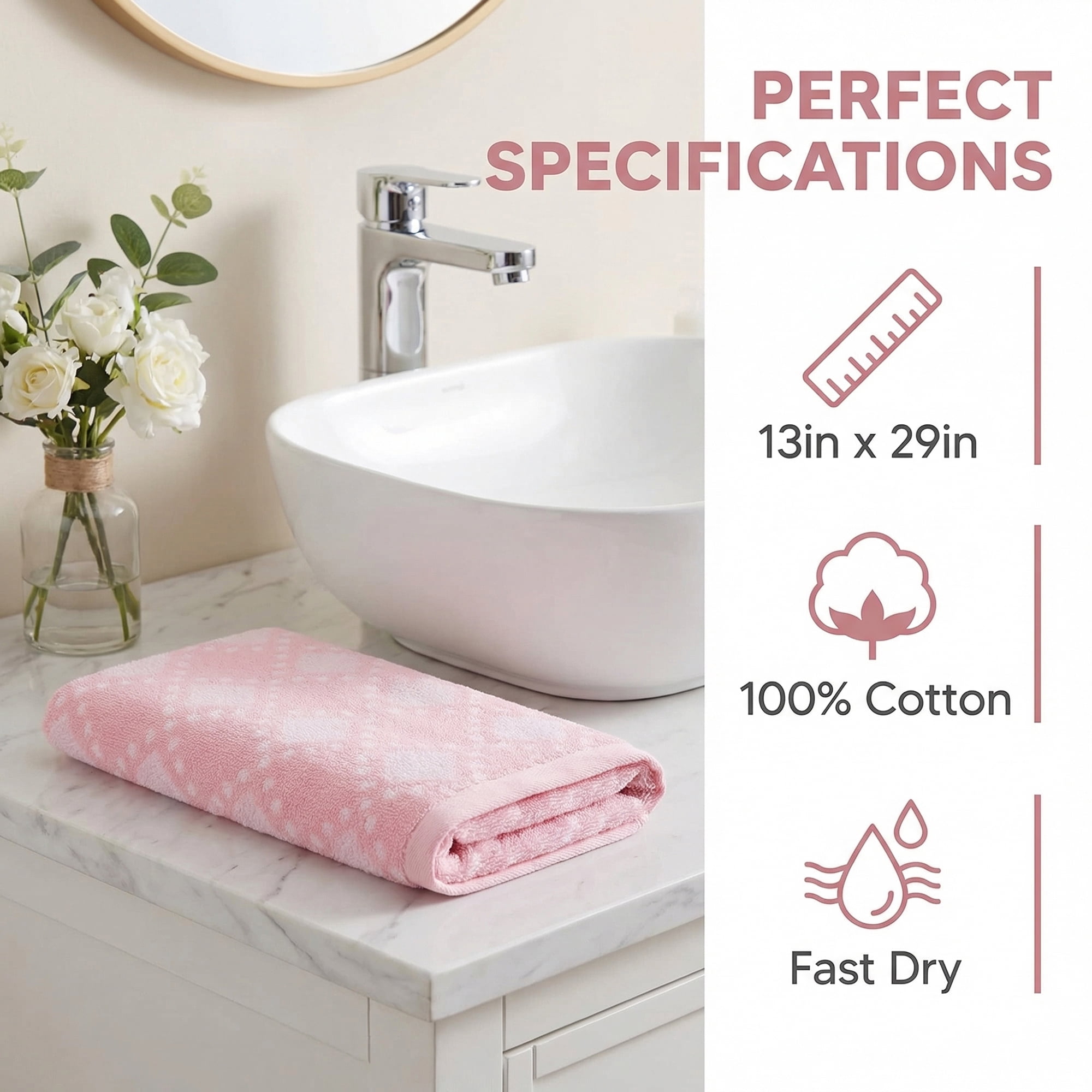 Unique Bargains Diamond Pattern Cotton Hand Towel Red 29" x 13"