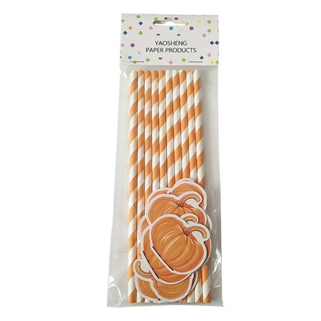 AkoaDa Creative Paper Disposable Straws about 0.6cm*19.7cm Party Decoration Pumpkin Pattern For Birthday Children's Day 10 PCs/Lot