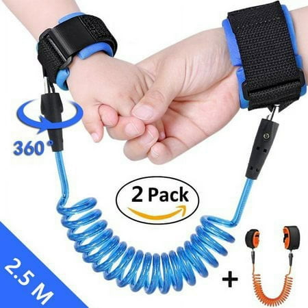 2 Pack Toddler Harness anti lost wristband, Anti Lost Belt Wrist Safe Link Wrist Straps for Babies, Soft Baby Leash Outdoor Safety Hook for Babies Kids Toddlers Runners (2.5m, Blue+Orange)