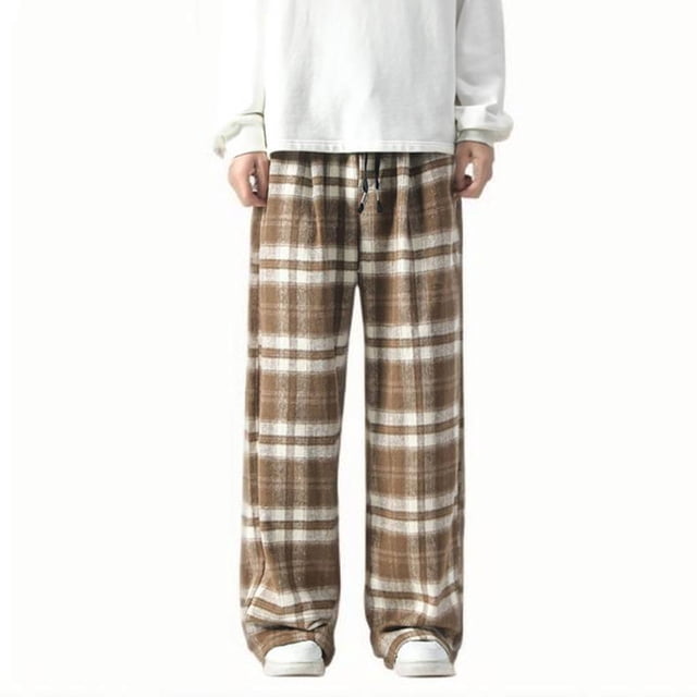 FcBaudy Full Length Pants Man Fallow Cell Woolen Drawstring Pockets Fleecing Trousers Man woolen trousers