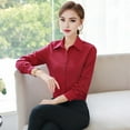 thumbnail image 3 of Women Shirt Lapel Long Sleeve Single Breasted Shirt Tops Solid Color Slim Fit Office Lady Shirt Work Wear, 3 of 8