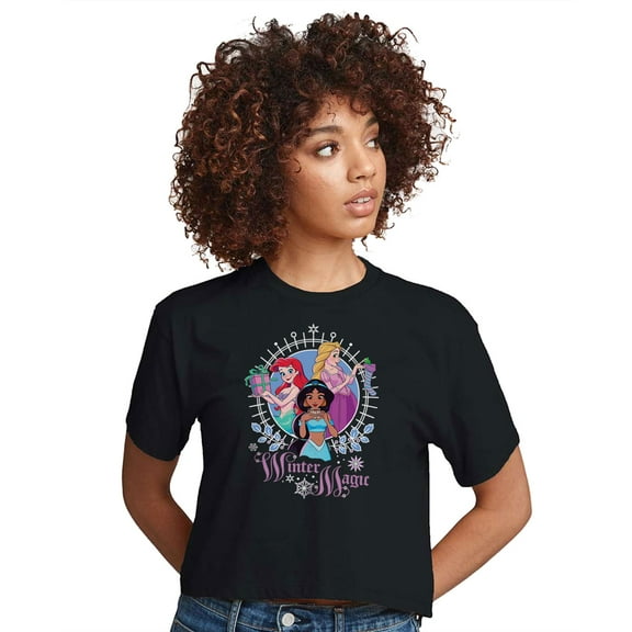 Disney Princess - Winter Magic - Juniors Cropped Cotton Blend T-Shirt