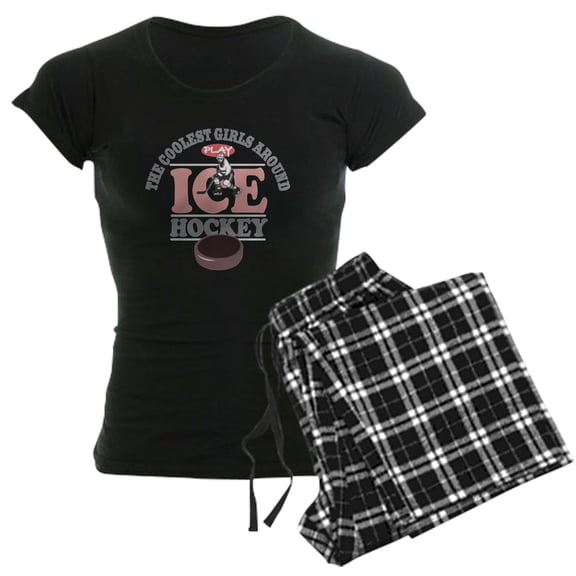 CafePress - Coolest Girls Play Hockey Women's Dark Pajamas - Women's Short Sleeve Print T-Shirt and Pants Dark Cotton Pajama Set