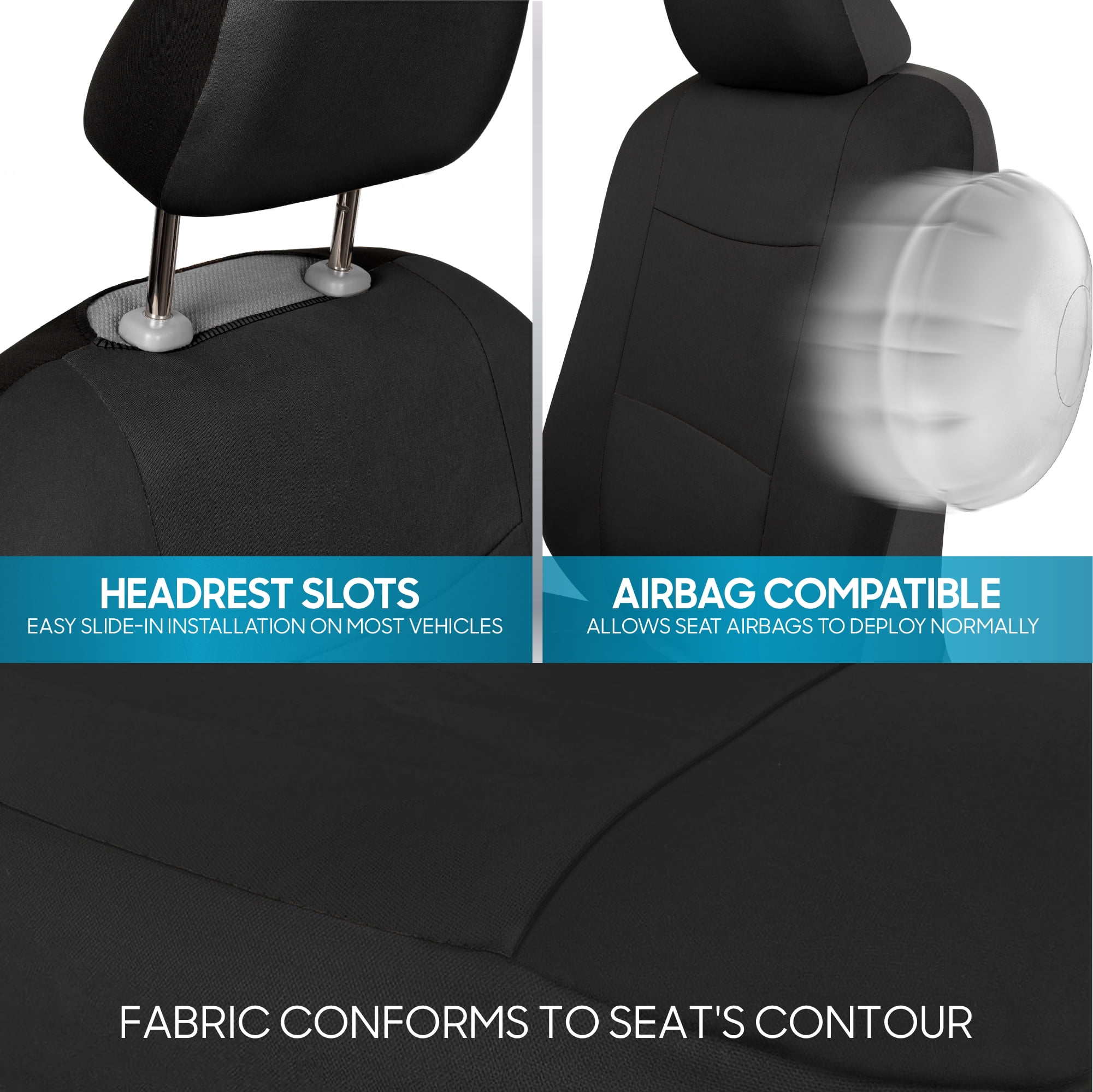 BDK PolyPro Car Seat Covers Full Set in Black – Front and Rear Split Bench Seat Covers for Cars, Easy to Install, Accessories for Auto Trucks Van SUV