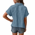 thumbnail image 4 of Girls Teen Linen Shirts Button Down Wrinkled Gauze Tops Summer Short Sleeve V Neck Blouse Beach Cotton Linen Tee,Blue,3-4 Years, 4 of 6