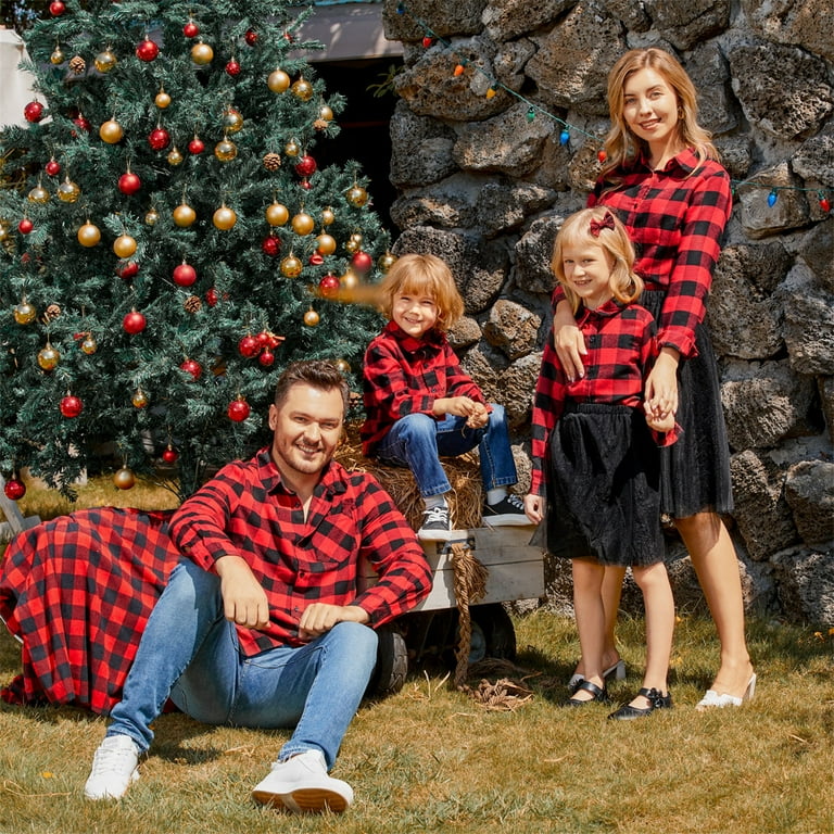 PatPat Family Matching Christmas Outfits Dad Mon Baby Girl and Boy Shirts and Skirts Dress Sets