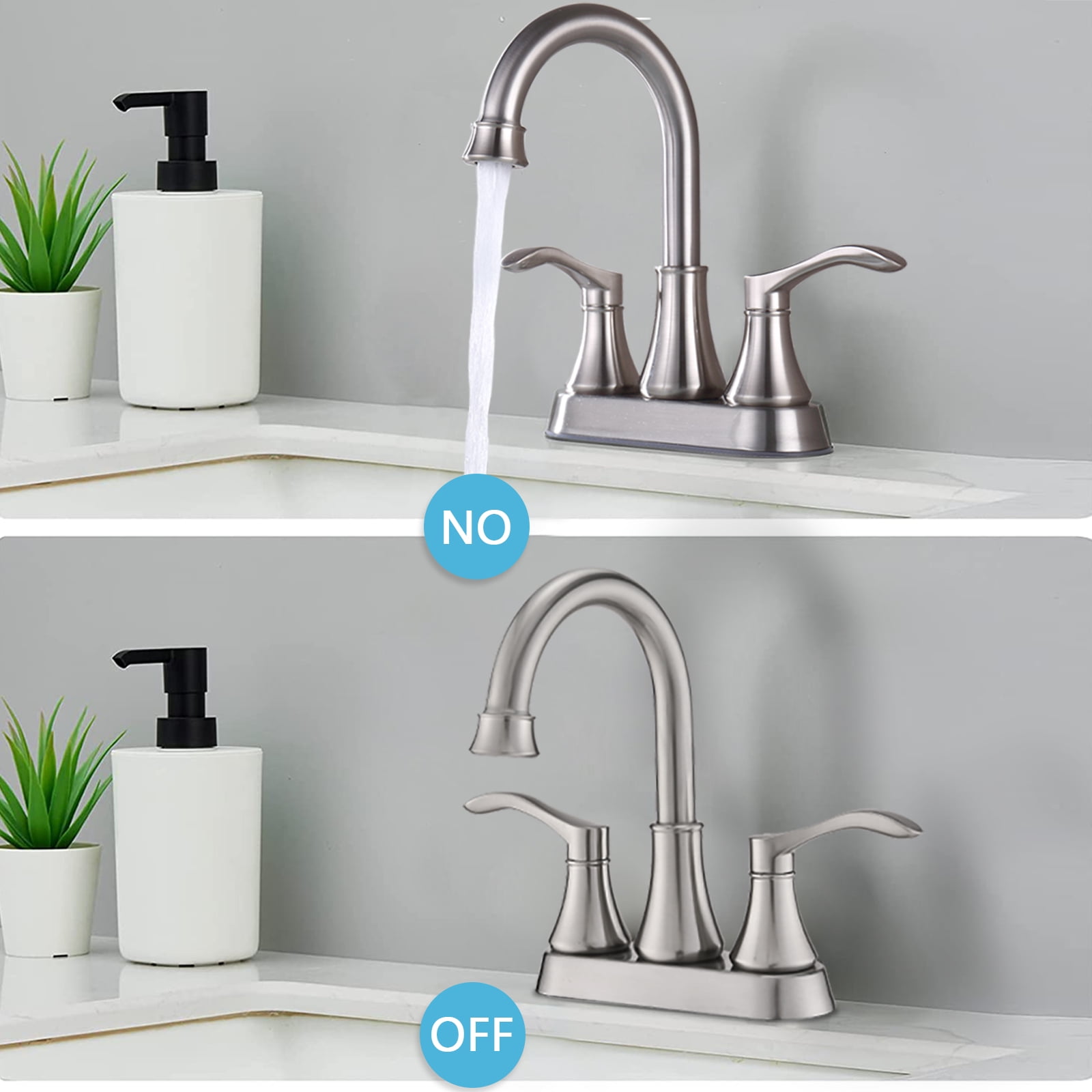 4 Inches Centerset Bathroom Faucet 360° Swivel Spout,With Pop Up Drain- Brushed Nickel,Brushed Nickel Zinc Bath Faucets Bathroom Sink Faucets