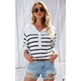 thumbnail image 2 of Chandails pour Femmes Décontractés à Manches Longues Col Rond Rayé Pull d'Hiver en Tricot, 2 of 6