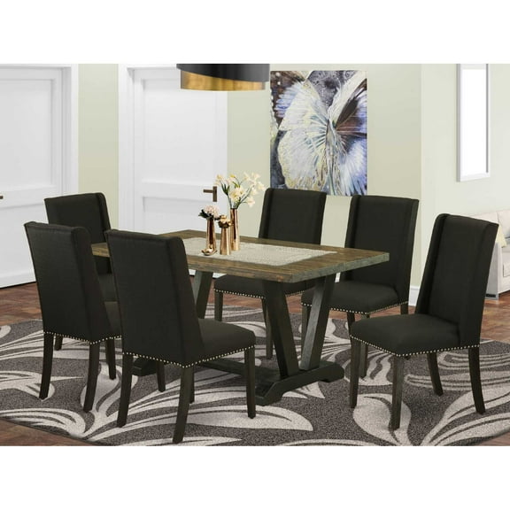 East West Furniture V027EN206-9 - 9-Piece Rectangular Dining Table Set - 8 Parson Chairs and a Rectangular Dining Table Hardwood Frame