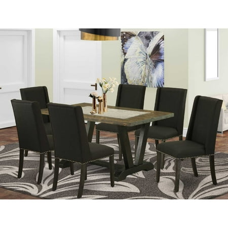 East West Furniture V027EN206-9 – 9-Piece Rectangular Dining Table Set – 8 Parson Chairs and a Rectangular Dining Table Hardwood Frame