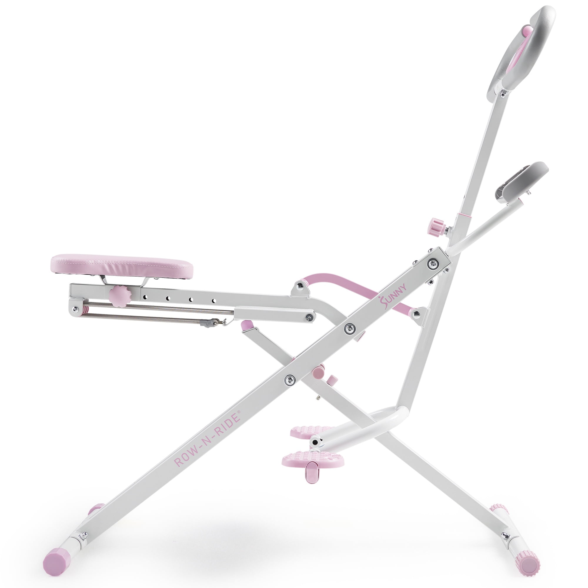 Sunny Health & Fitness Pink Row-N-Ride Plus, Squat Assist Rower for Glutes and Full Body Workout, 330 LB Capacity and Free Access to SunnyFit App - P2100SMART