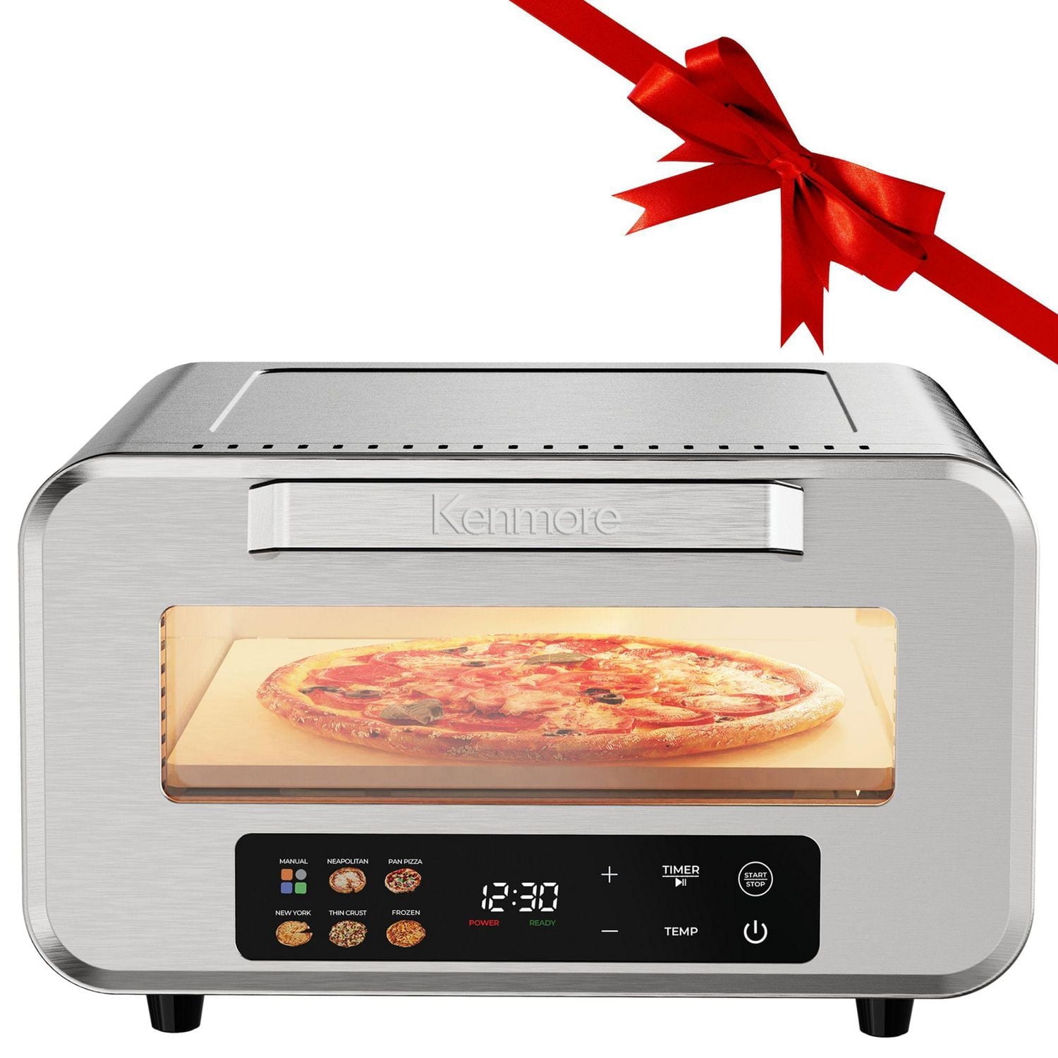 Kenmore Four à Pizza Électrique 12", Intérieur, 5 Programmes Tactiles, Acier Inoxydable, Pelle et Pierre à Pizza, 750°F, Four de Comptoir