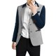thumbnail image 1 of Chaqueta Casual Para Hombres PatrÃ³n De Pata De Gallo Hombros Acolchado Blazer De Dos Botones Azul Marino 50 Unique Bargains Blazer, 1 of 7