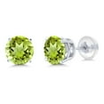 thumbnail image 2 of Gem Stone King 0.90 Ct Round 4.5mm Green Peridot 14K White Gold Stud Earrings for Women Men, 2 of 4