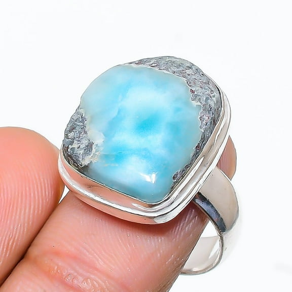 Caribbean Larimar Gemstone 925 Sterling Silver Jewelry Ring Size 6.5