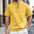 thumbnail image 2 of European Solid Color Button Open Neck Pocket Men's Casual Loose Comfortable Stand Up Collar Business Short Sleeve T-Shirt Men's Loose Fit Casual Fashion Shirt, 2 of 5
