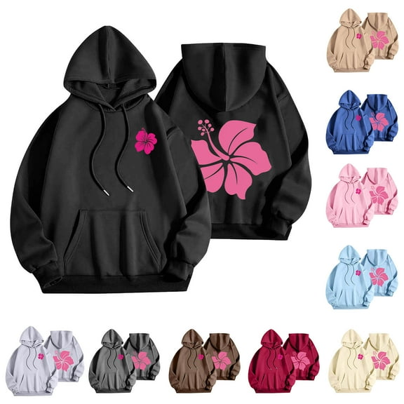 DDAPJ pyju Pink Flower Hoodie for Women Teen Girls Cute Hooded Sweatshirts Trendy Casual Graphic Hoodies Oversized Drawstring Pullover Tops Black XXL