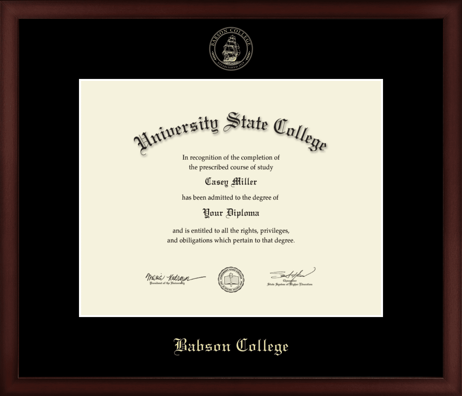 Babson College Diploma Frame, Document Size 14" x 11"