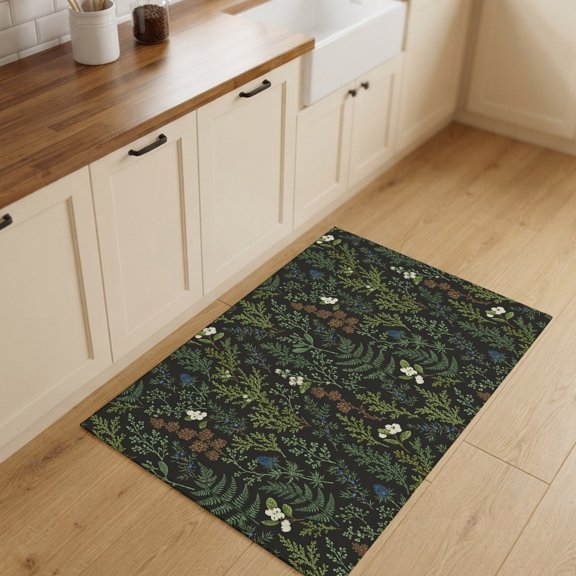 2x3ft Rectangle Rug,Farm Seamless Fern Leaves Plant Washable Area Rugs Non-Slip Accent Rug Botanical Foliage on Black Soft Circle Carpet for Living Room Bedroom Home Office Decor