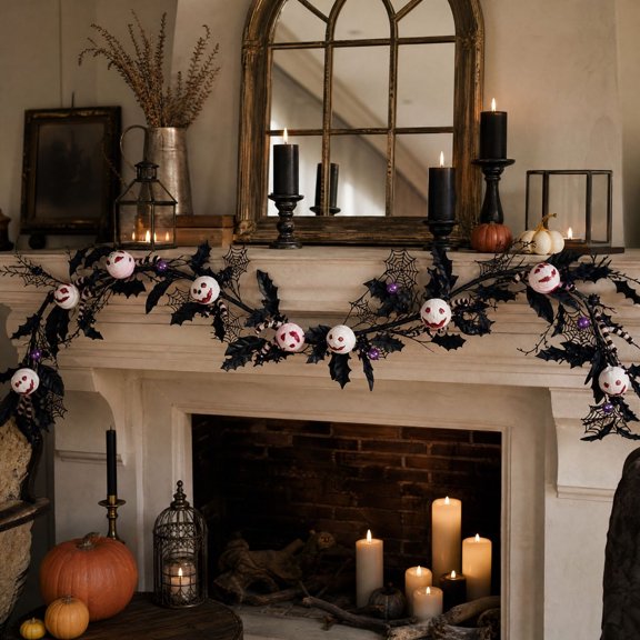 Qjidjing Halloween Twig Garland, Hanging Vine Decor, Equipped With Ghost Skull Eyeball Ornaments, Flexible Branch Structure, Wall Frame, Doorway, Indoor Party Layout