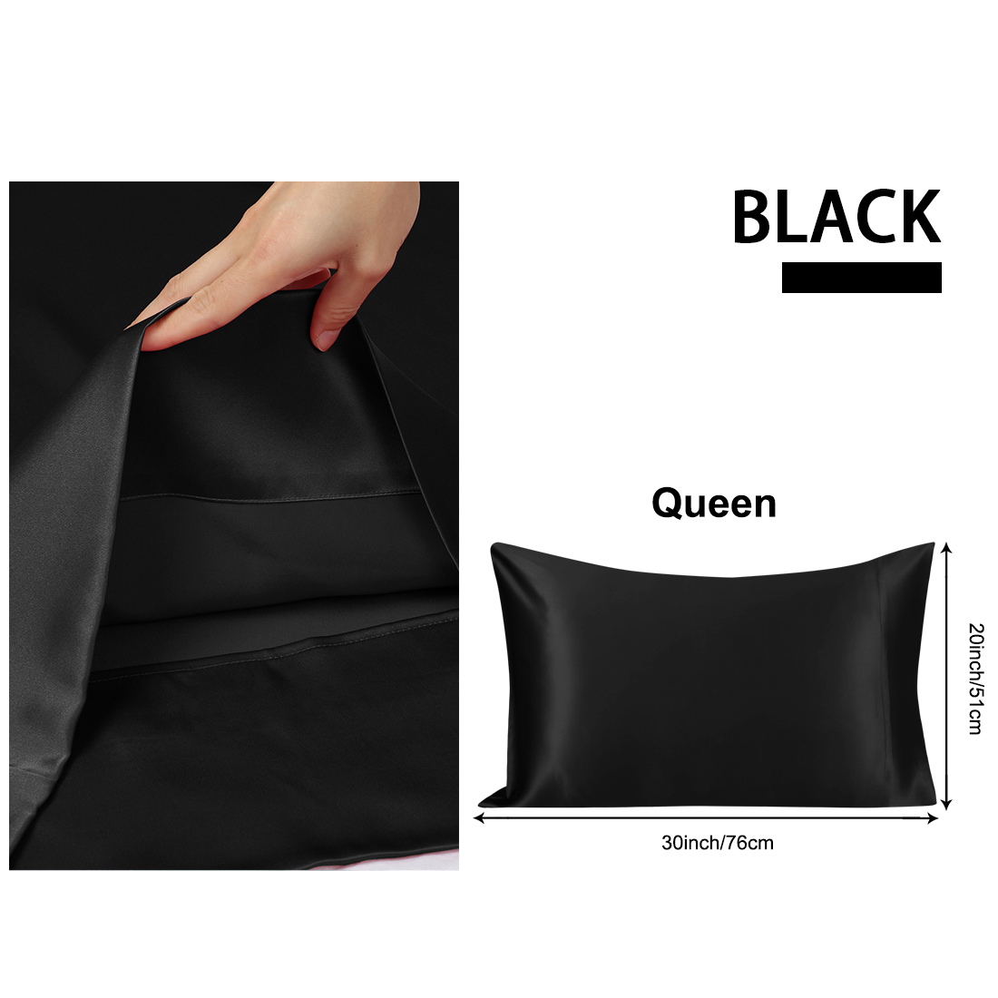 Unique Bargains 2-Pack Silk Pillowcase Eye Cover Set Black Queen