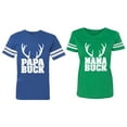 thumbnail image 1 of Papa Mama Buck Matching Couple Cotton Jerseys (Men Royal / Women Green) (Men S / Women M), 1 of 3