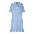 thumbnail image 6 of Cotton Linen Dress Half Sleeve V Neck Button Up Midi Dress Casual Loose Fit Tunic Sundress with Pockets, 6 of 6