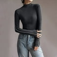 thumbnail image 2 of Timegard Tops for Women Ruffle High Neck Long Sleeve Tshirts Fall Casual Warm Slim Tops Undershirts, 2 of 3